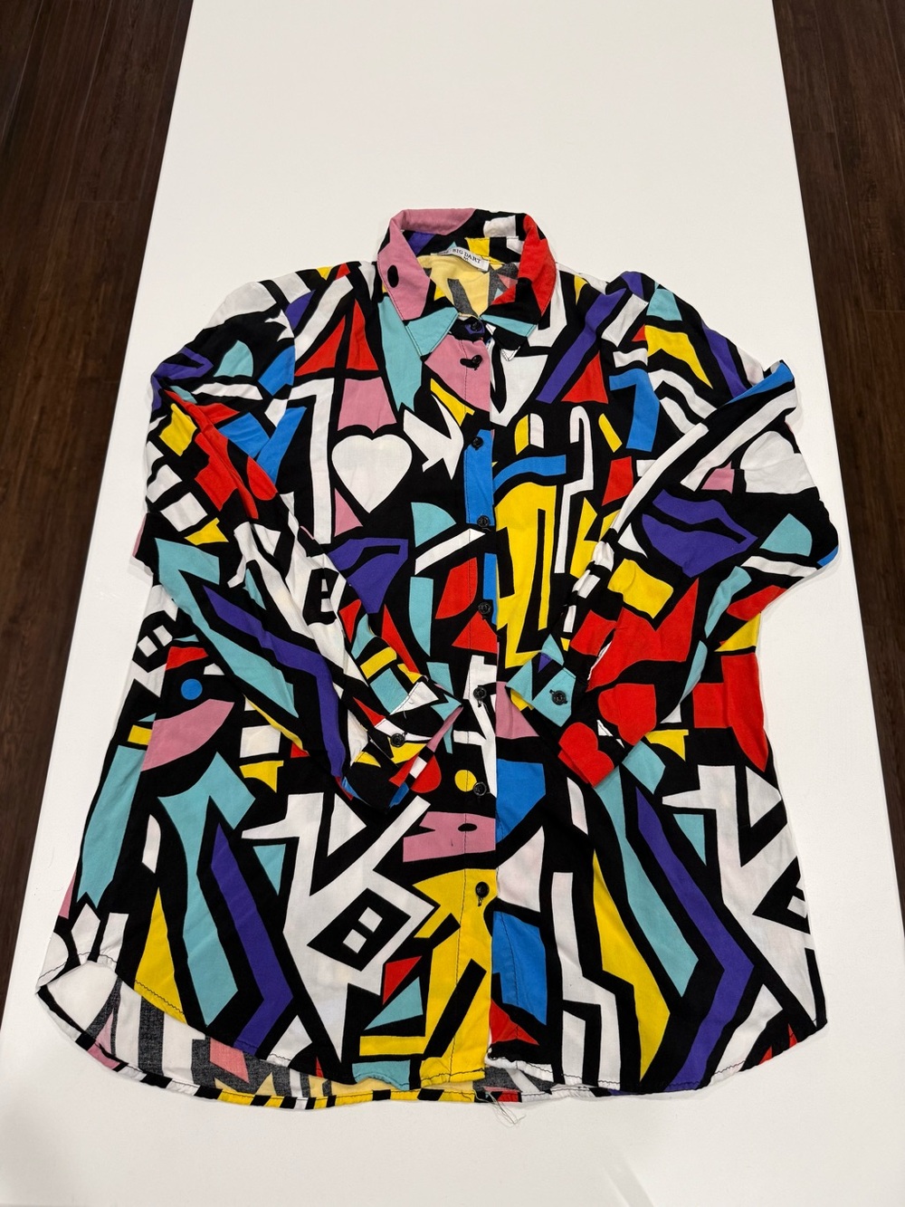 Big Dart Women's M Multicolor Geometric Button-Up Collared Long Sleeve Blouse